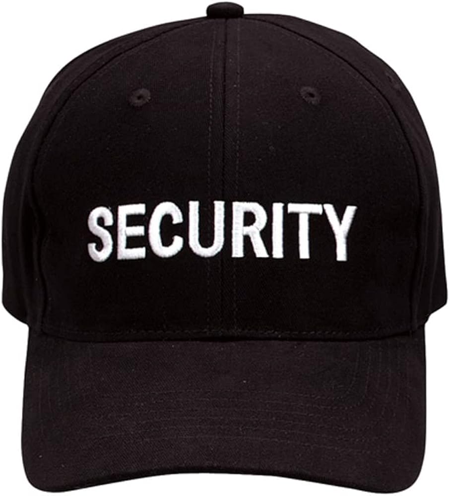 Black Security Cap w/White Security Embroidered Logo 6 Panels Hat