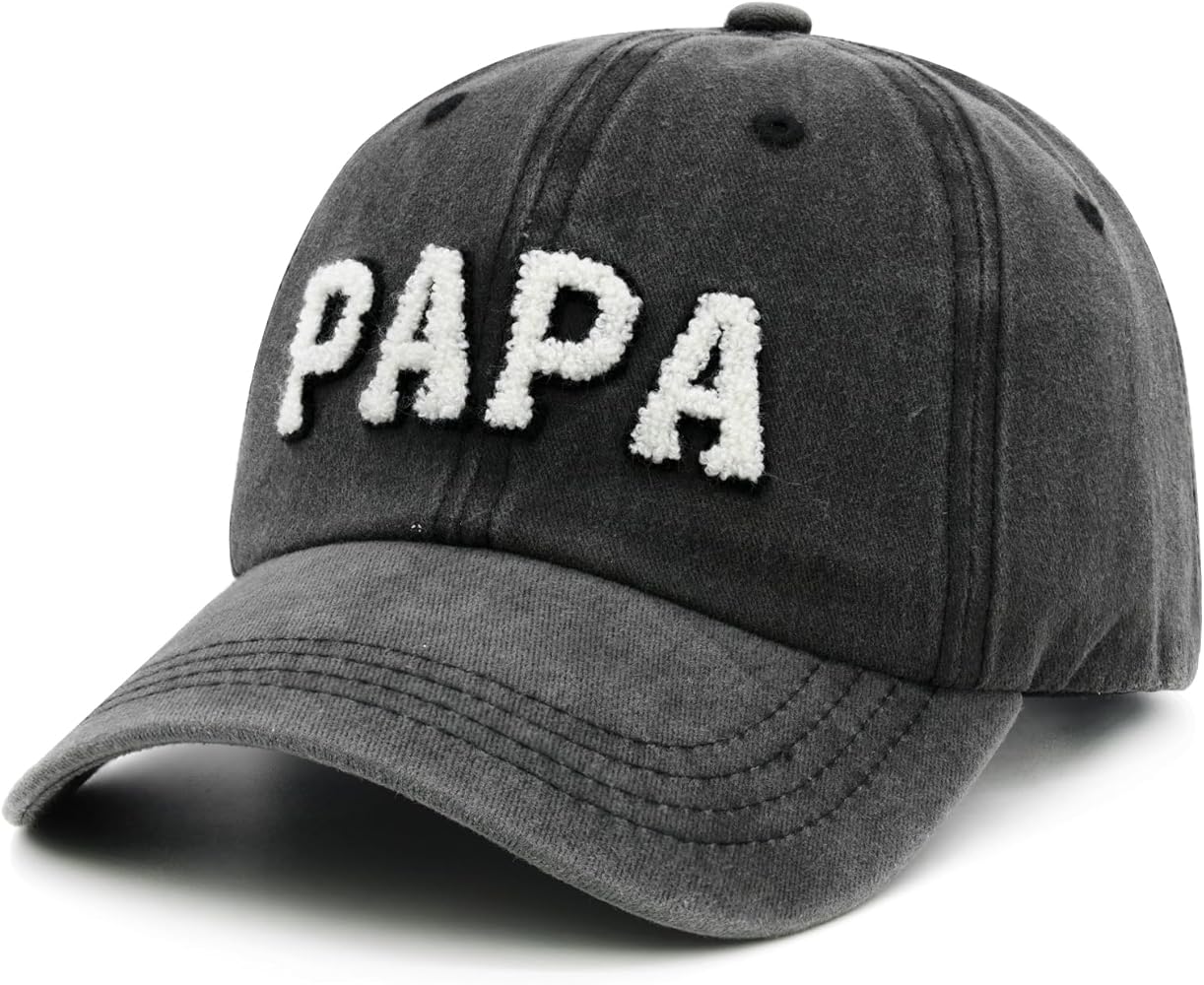 Mens PAPA Hat, Best Dad Ever Gifts from Daughter Wife, Washed Cotton Embroidered PAPA Baseball Cap Black