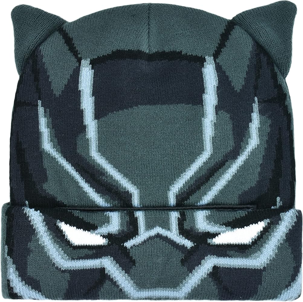 Marvel Black Panther Roll Down Cuff Beanie Hat, Black, One Size