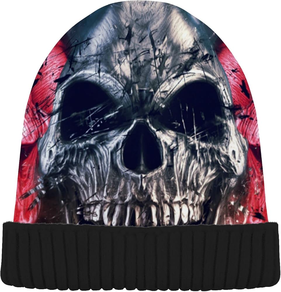 ALAZA 3D Screaming Metal Demon Skull Beanie for Women Men Winter Hat Reversible Skull Cuffed Knit Cap Multi