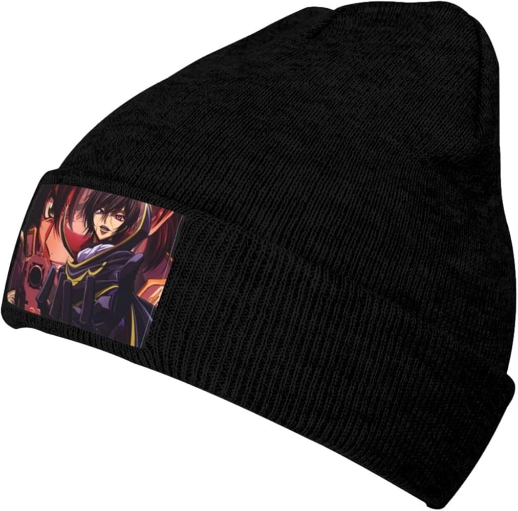 Code Anime Geass Knit Hat Winter Ski Warm Knitted Caps Plain Cuffed Beanie for Men Women Black