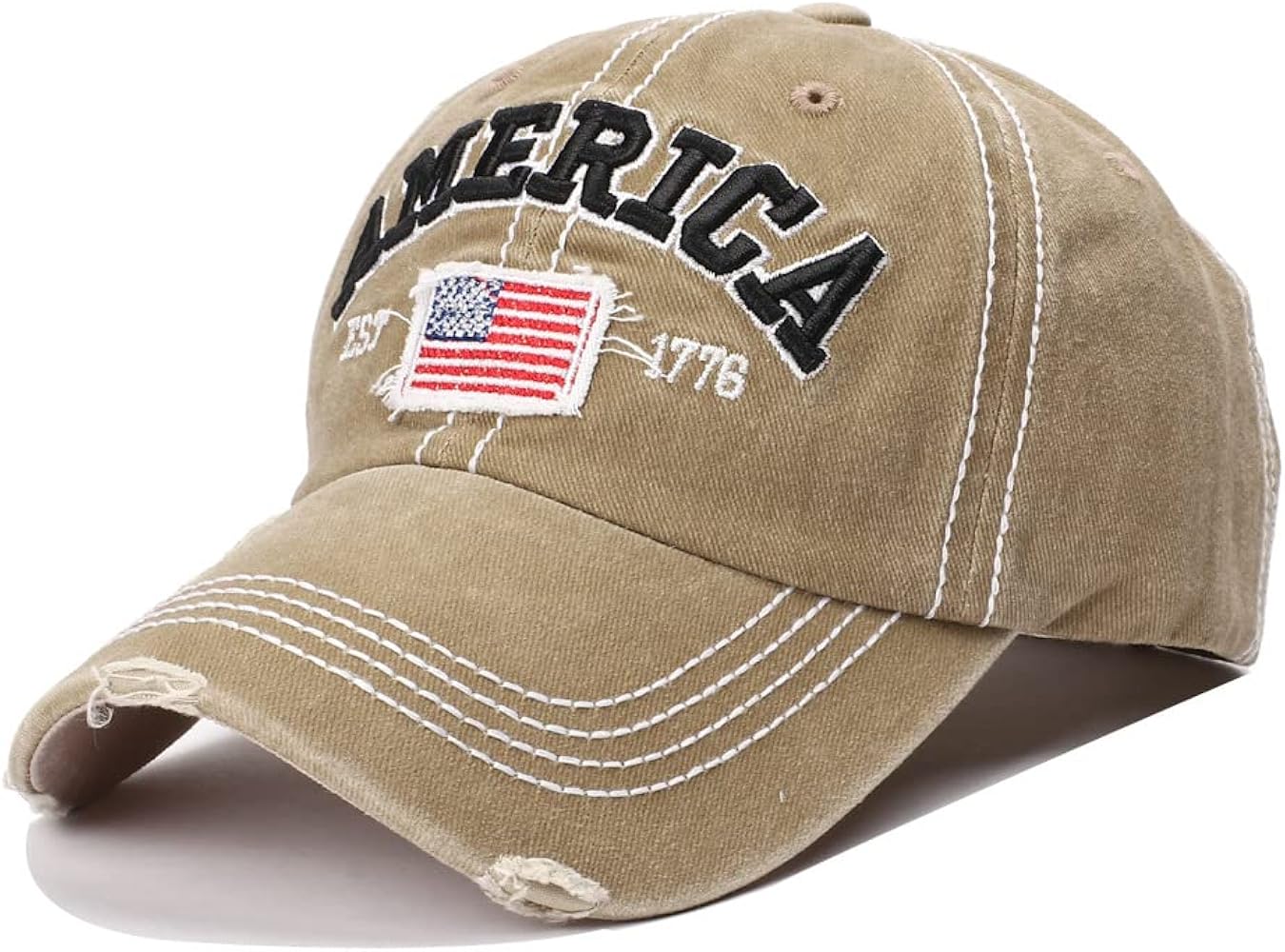 America USA Eagles Flag Est 1776 Cap Hat-Breathable Ball Cap Baseball Cap Adjustable Size for Men and Women Embroidered (Khaki)