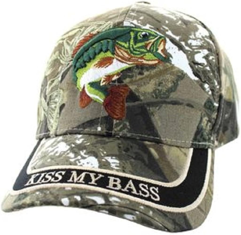 Kiss My Bass Baseball Cap - Funny Fishing Fisherman Gift - Embroidered Hat