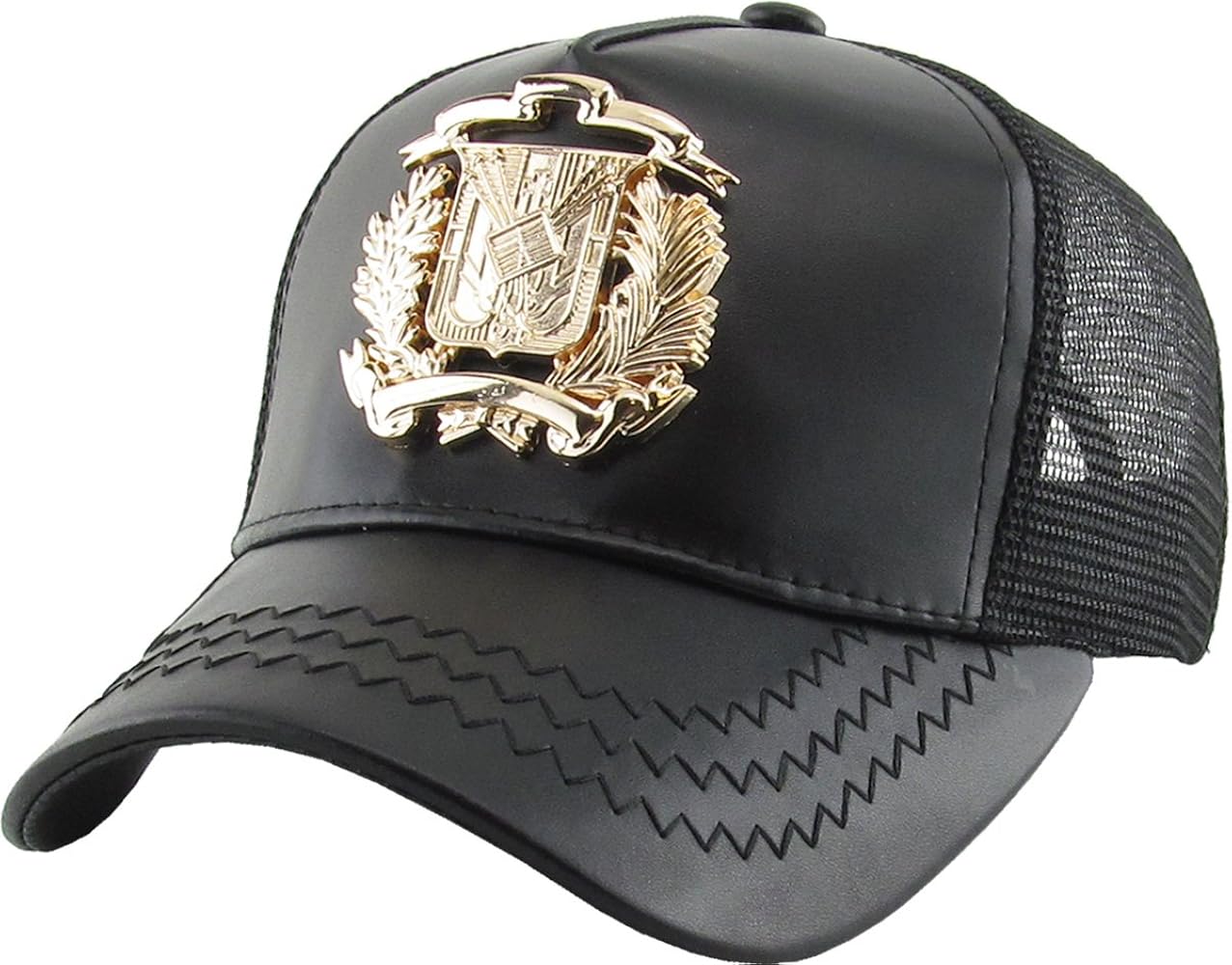 Dominican Republic Gold Badge Wolf Rooster Tuna Trucker Cap Adjustable Snapback Hat