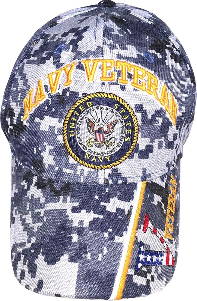 United States Navy Veteran V Blue CAMO Baseball Style Embroidered HAT us USA Cap