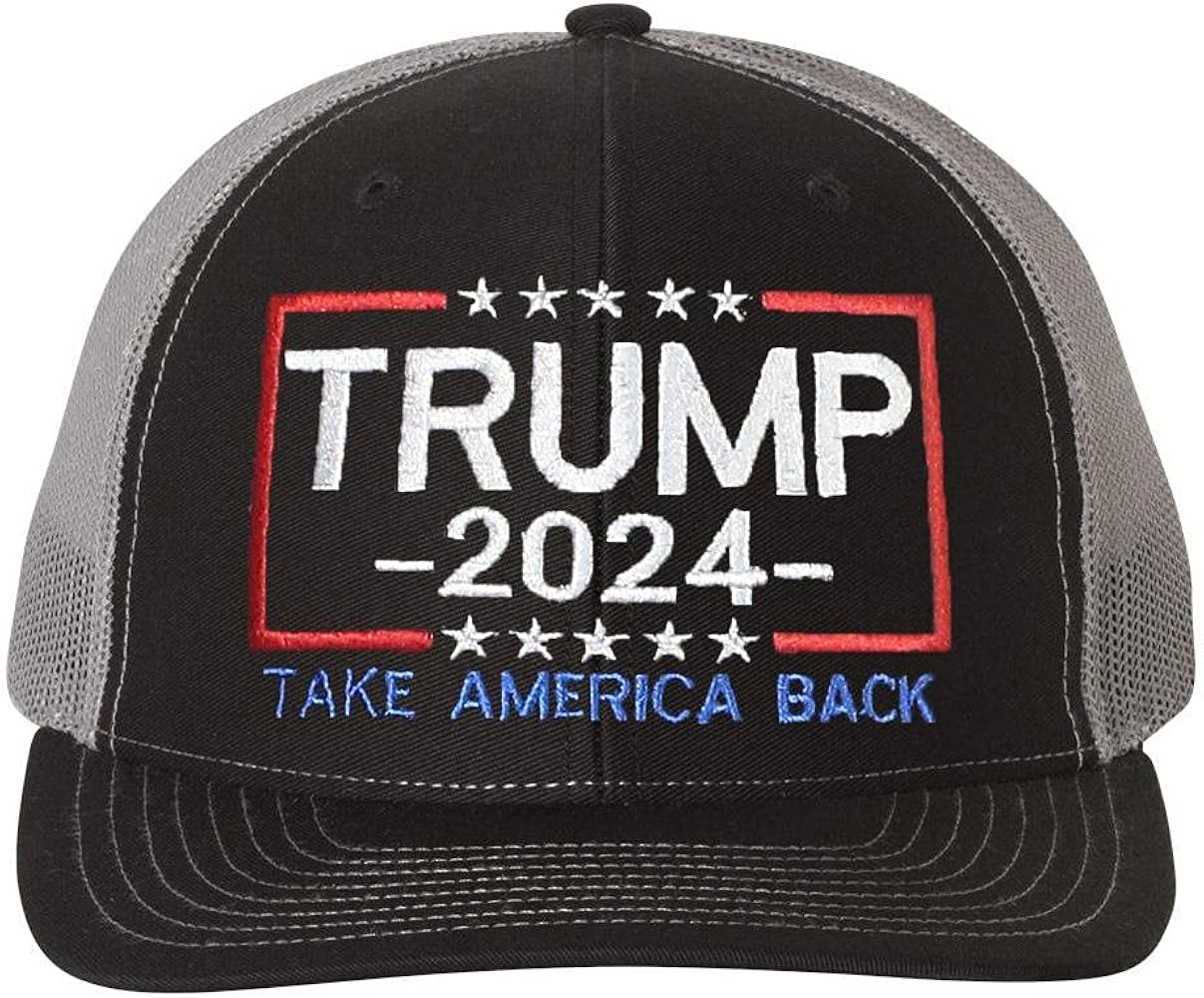 Adult Embroidered Trump 2024 Take America Back 6 Panel Trucker Cap