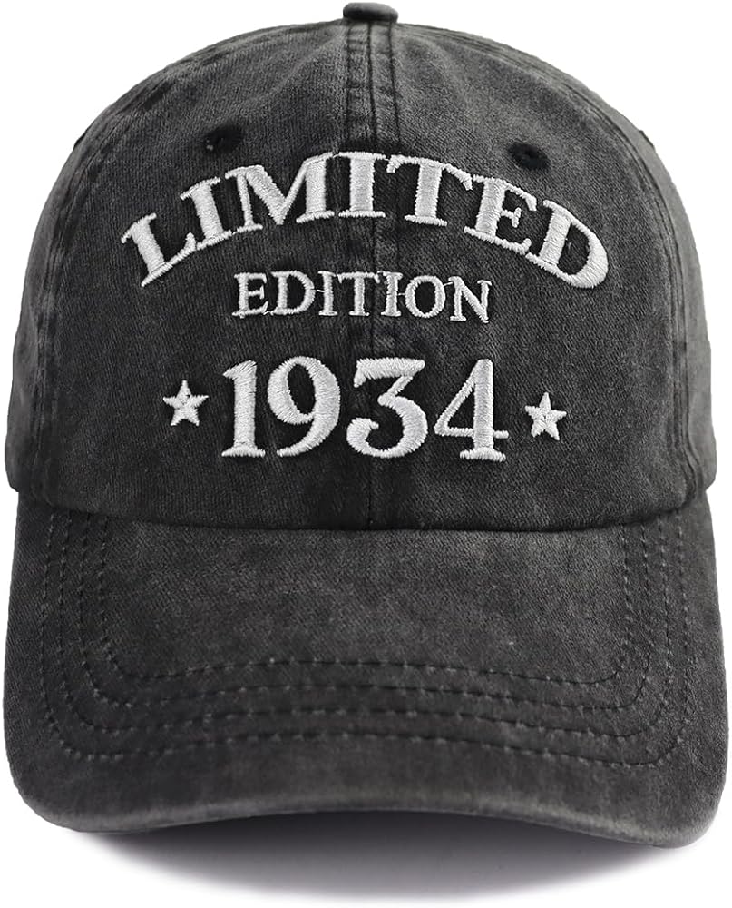 90th Birthday Gifts for Women Men, Vintage 1934 Limited Edition Hats, Embroidered Adjustable Cotton Baseball Cap