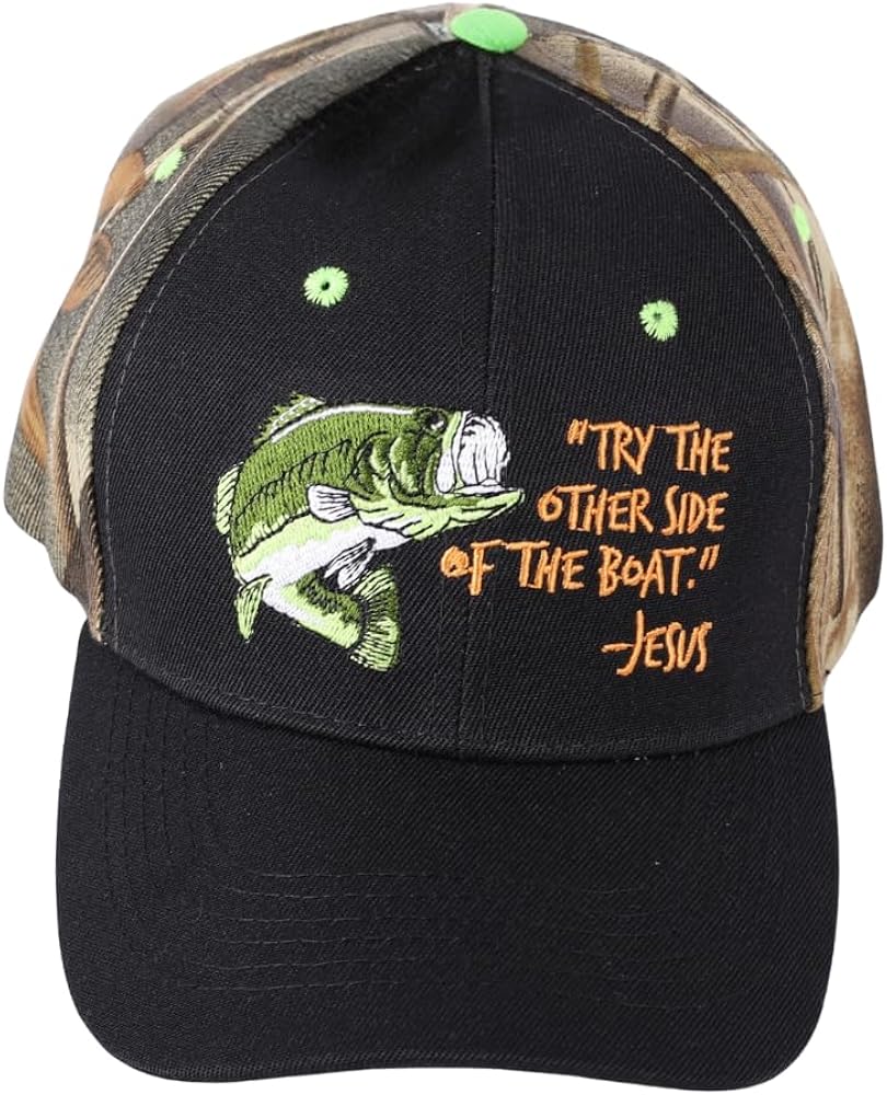 Fisher of Men Camo Canvas Baseball Cap with Embroidery | One Size Fits All | Hook & Loop Closure | 100% Polyester | Adjustable Velcro band in back | 6 panel hat w/ 6 eyelets