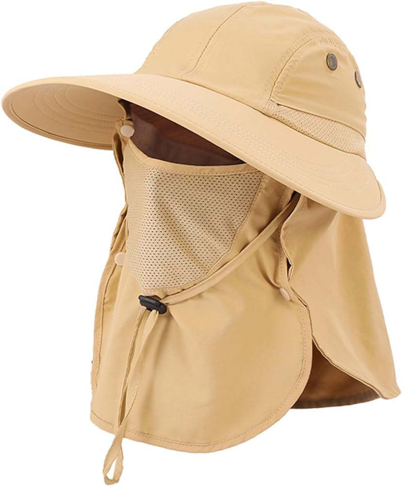 Fishing Hat for Men & Women, Outdoor UV Sun Protection Wide Brim Hat with Face Cover & Neck Flap