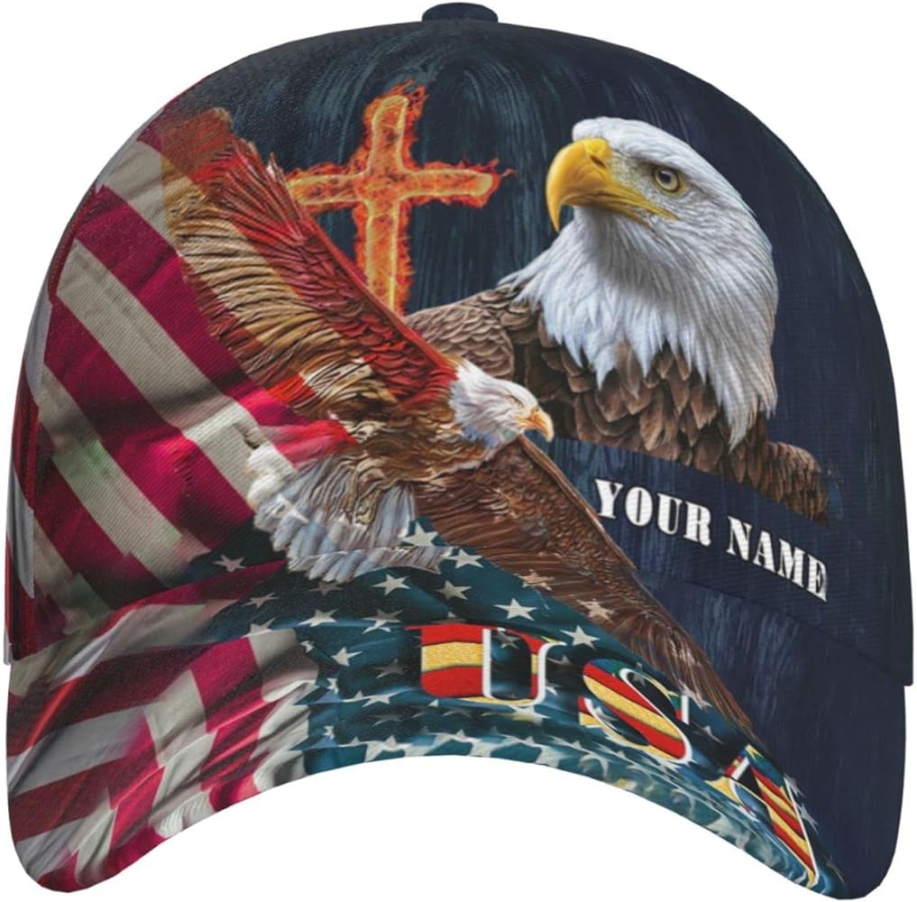 American Flag Eagle Cap Hats for Men Custom Text/Name Personalized Adjustable Caps Patriotic Hat Printing Baseball Cap