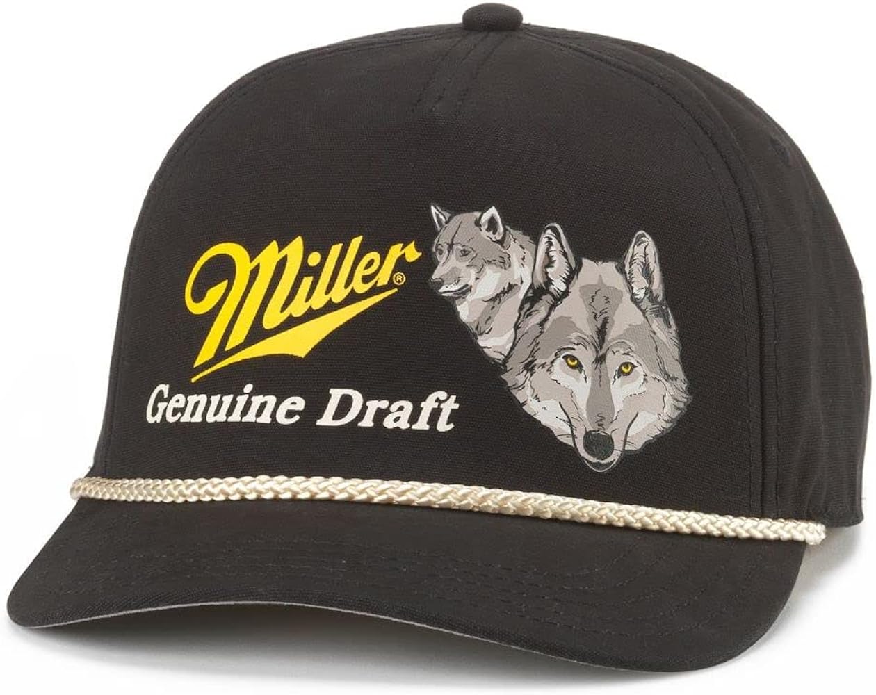 AMERICAN NEEDLE Miller Genuine Draft Beer Canvas Cappy Adjustable Snapback Baseball Trucker Hat (23005A-MGD-BLK)