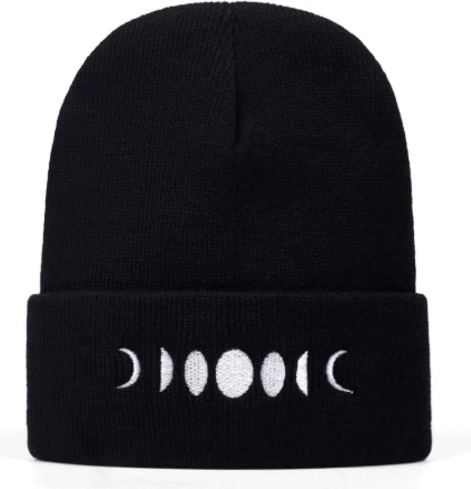 Custom Beanies/Skully 100% Cotton Moon Phases Unisex Cuffed Beanie Black