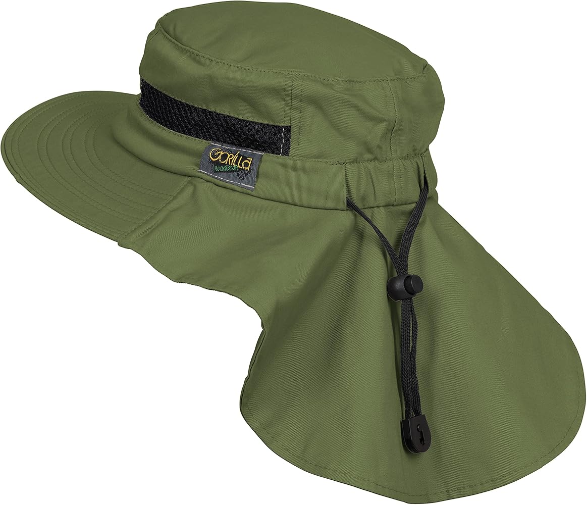 Outdoors Cotton Sun Hat, UPF 50+ Wide Brim Fishing Hat with Neck Flap, Breathable, Boonie Hat Bucket Cap