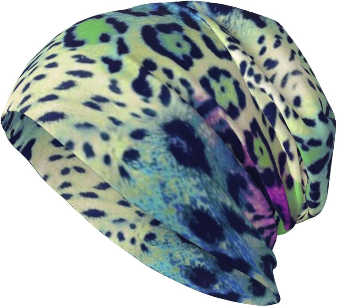 Green Leopard Printing Thin Slouchy Beanie Hat Soft Lightweight Hip-Hop Beanie Cap Running Beanie for Men Women