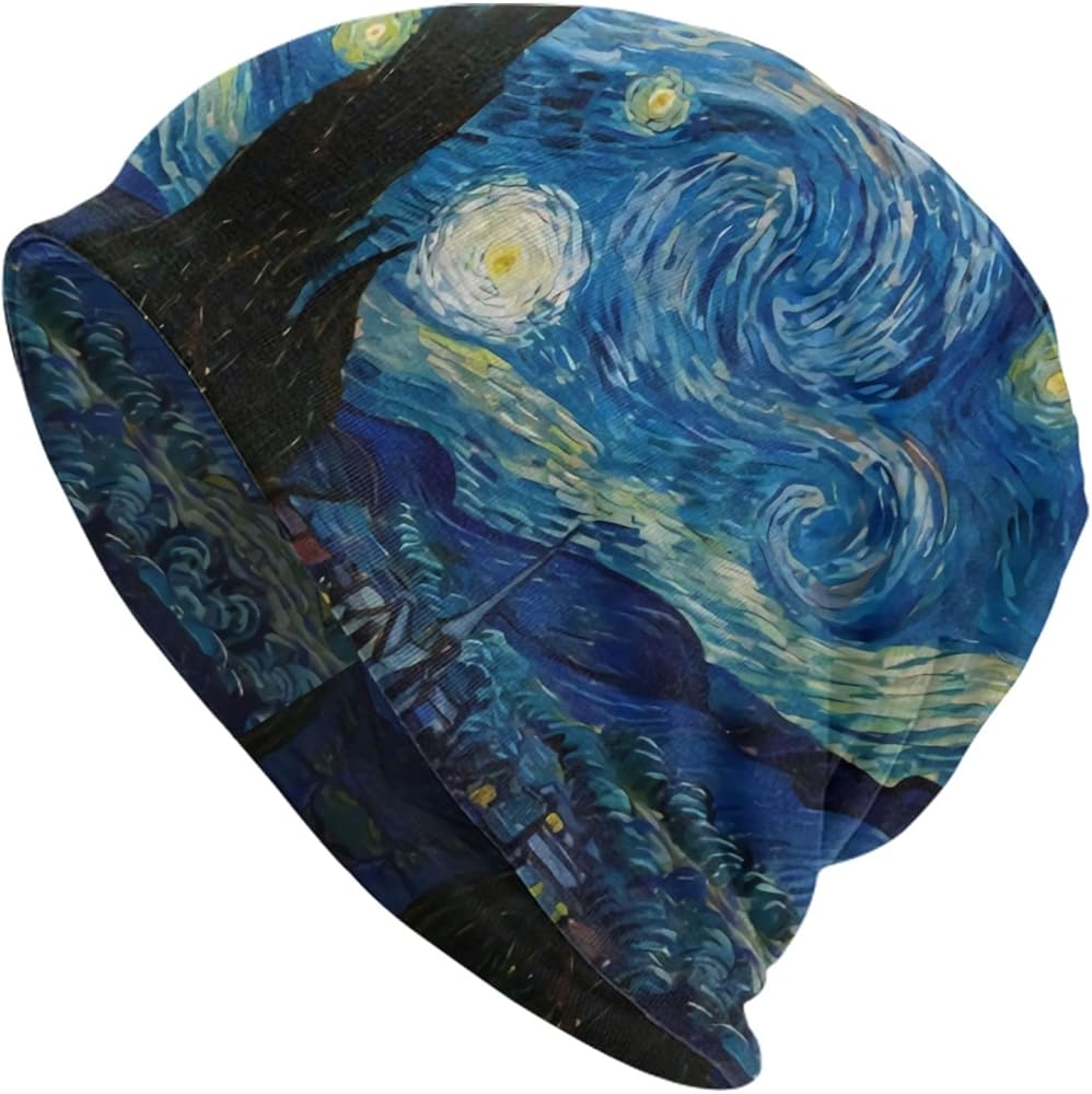 The Starry Night Van Gogh Slouchy Beanie Hat for Men/Women Hip-Hop Soft Lightweight Running Headwear Cap Baggy Skull Sleep Scarf Thin Knit Hat