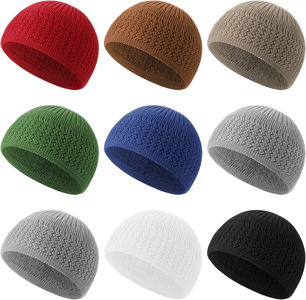 Funtery 9 Pieces Knit Kufi Hats Skull Caps for Men Women Muslim Helmet Liner Breathable Ramadan Crochet Beanie