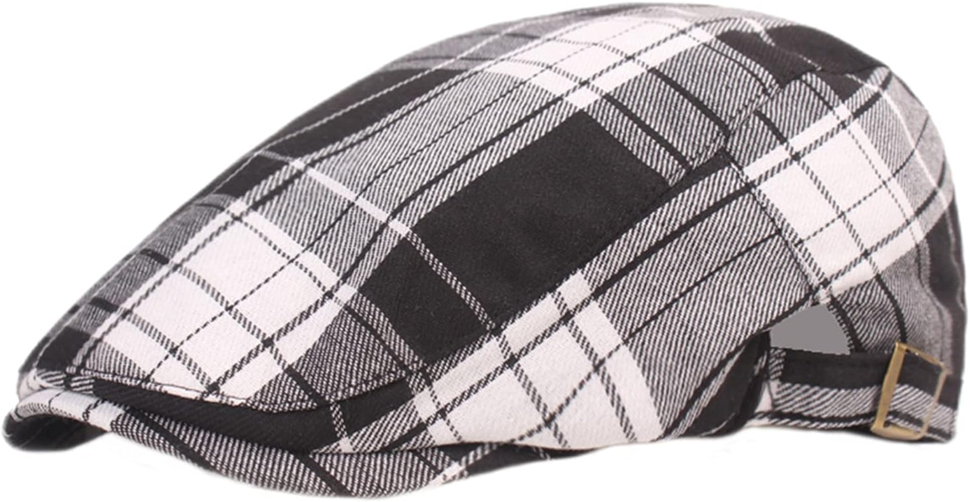 Unisex Newsboy Hat Adjustable Flat Cap Cotton Plaid Gatsby Ivy Golf Cabbie Hat