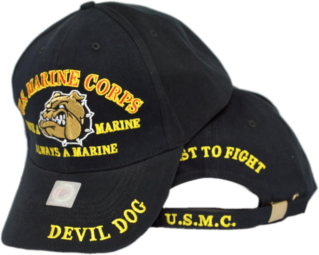 Marines Once a Marine Corps EGA Devil Dog First to Fight Embroidered Cap Hat Black