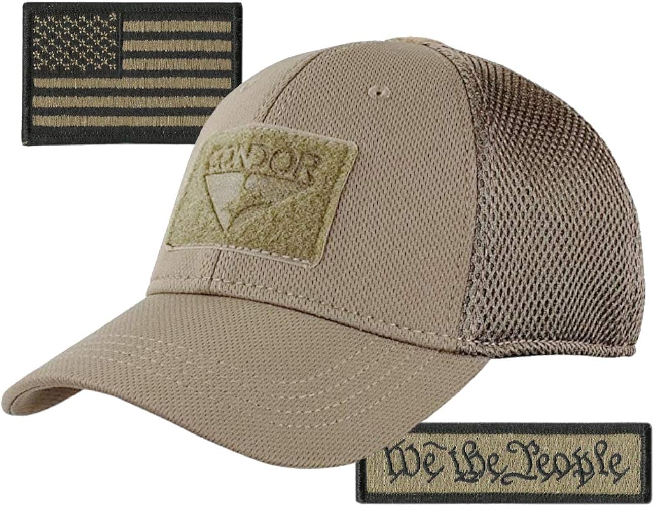 Condor MESH Fitted Tactical Cap Bundle - We The People & USA - Choose Size