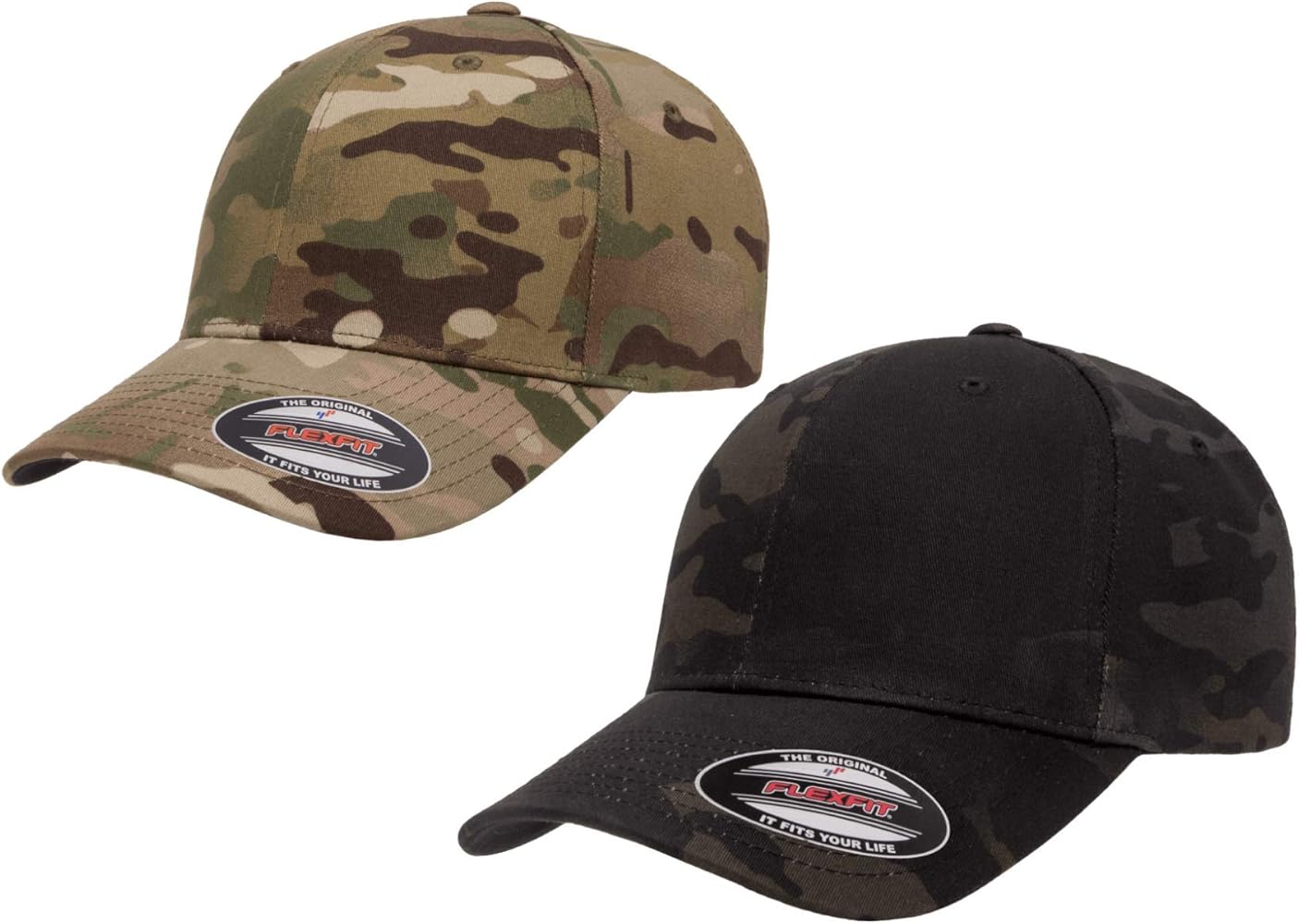 Flexfit Men's Athletic Baseball Fitted Cap, 2-PK Multicam Green & Black, L/XL