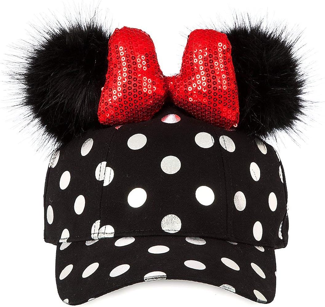 Disney Minnie Mouse Polka Dot Pom Pom Baseball Cap with Bow Black