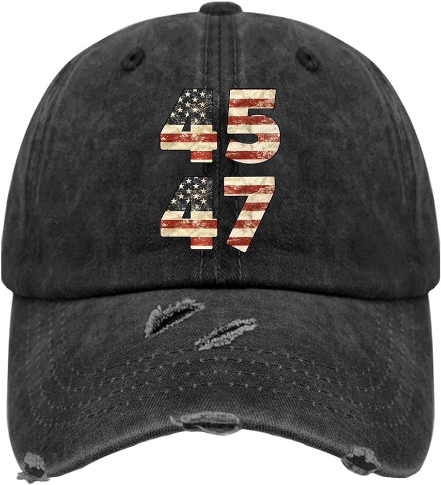 2024 45 47 Vintage American Flag Retro 4547 2024 Hats for Womens Washed Distressed