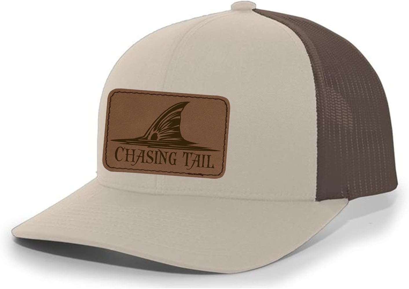 Heritage Pride Chasing Tail Fish Laser Engraved Leather Mens Trucker Hat Baseball Cap