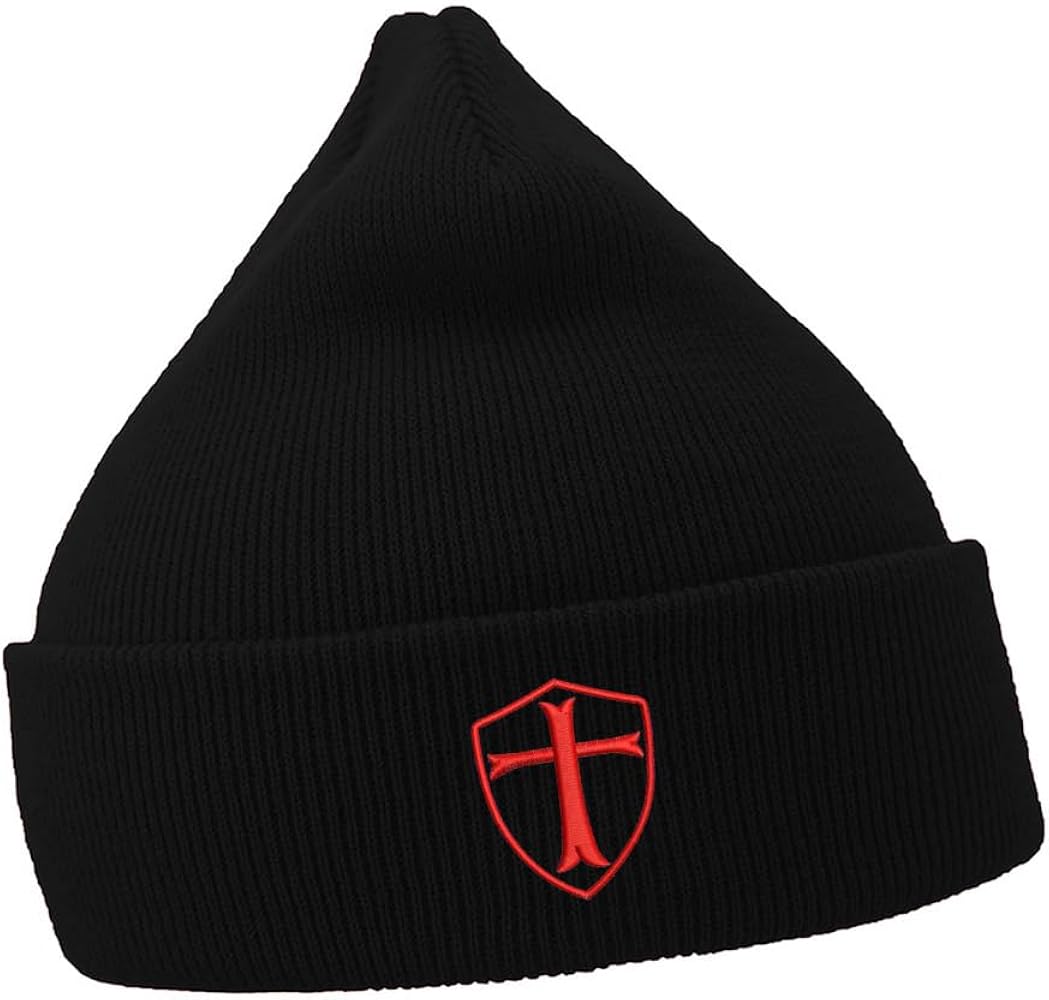 Mens Beanie Hats Knights Templar Shield Red Cross Embroidered Casual Knit Hats for Women Winter