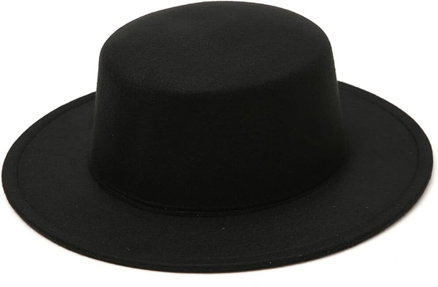 Black Wool Blend Fedora Hat Flat Brim Bowler Cap Panama Style Jazz Hat for Wedding Party Talent Performance Xmas Gift Unisex