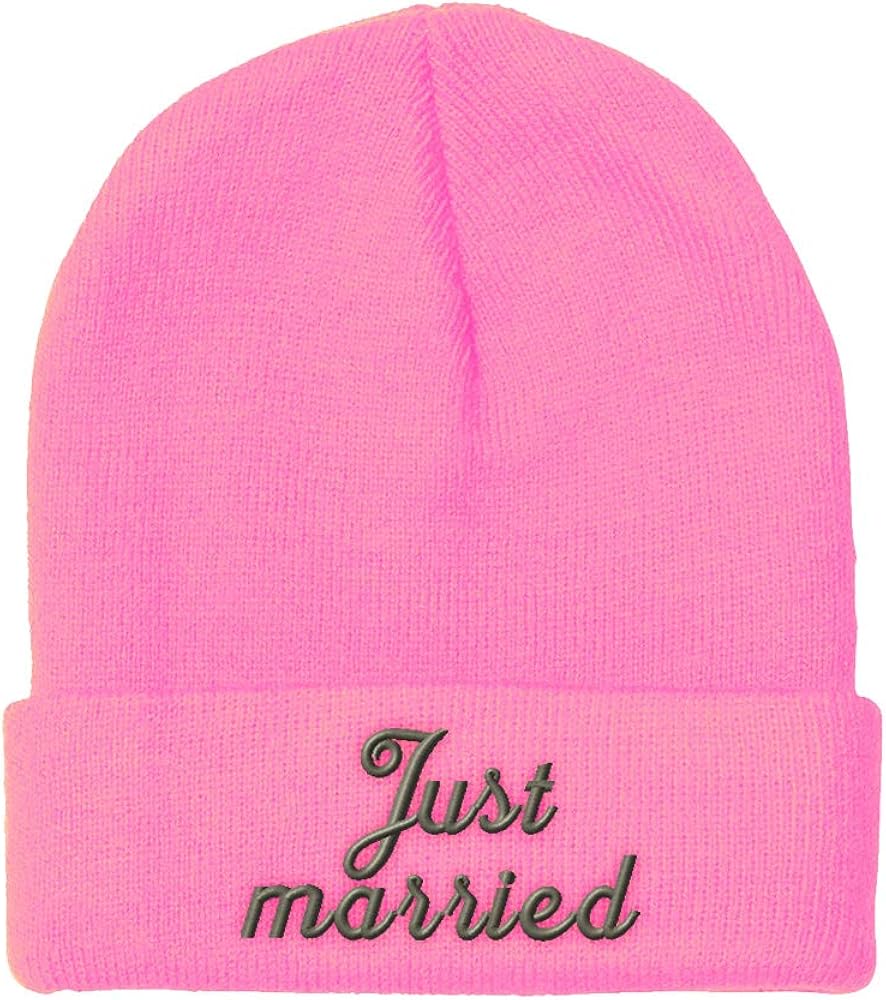 Speedy Pros Beanies for Men Just Married Newlywed Embroidery Wedding Winter Hats for Women Acrylic Skull Cap 1 Size