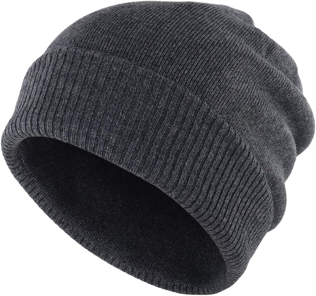 Gisdanchz Wool Beanie Men Knit Winter Hats Oversized Cashmere Beanie Hat for Women Knit Hats for Men Mens Wool Beanie Slouchy Beenies Hats for Womens Winter Hat Warm Slouch Beanies Cap Grey Deep