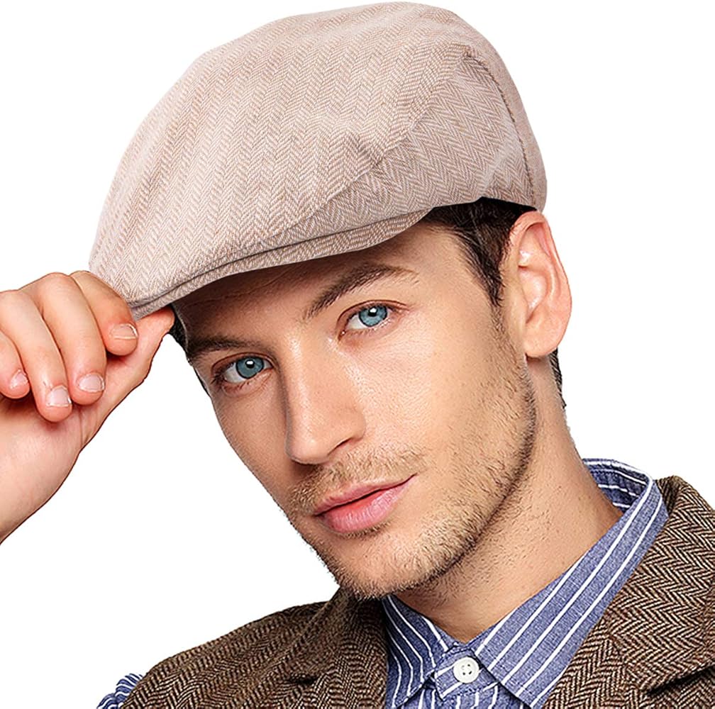 Men Ivy Hat Newsboy Cap - Classic Wool Blend Tweed Flat Cap Cabbie Hat Men