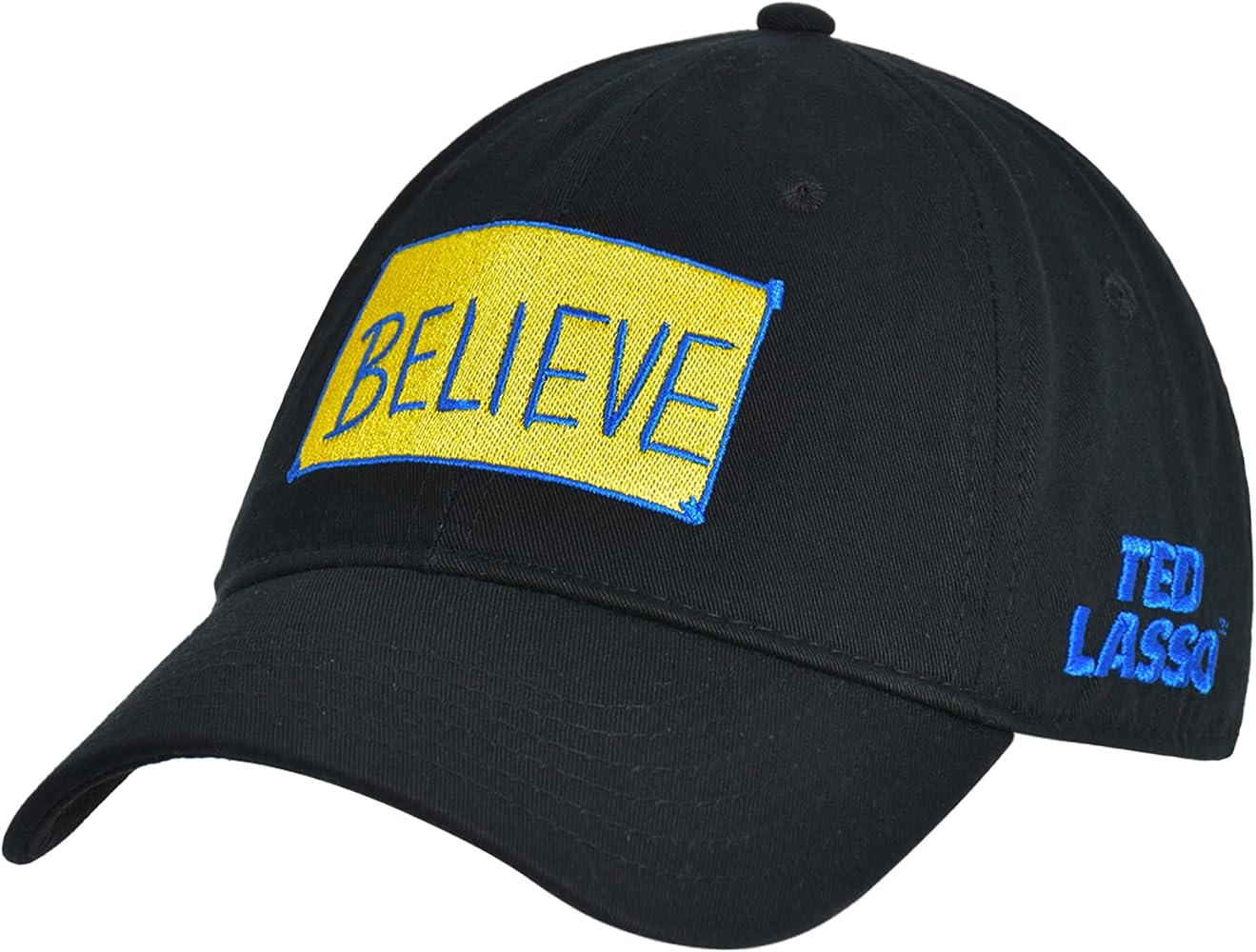 Ted Lasso Dad Hat, Believe Print Cotton Adjustable Baseball Cap with Curved Brim, Black, One Size