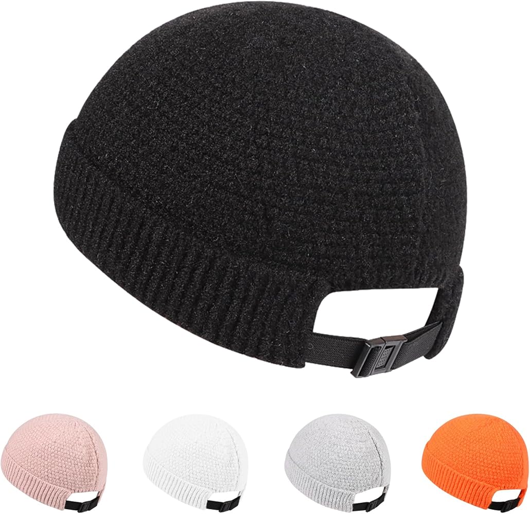 Mens Brimless Hats Docker Beanie Skull Caps Unisex Winter Warm Beanie Adjustable Leather Buckle Street