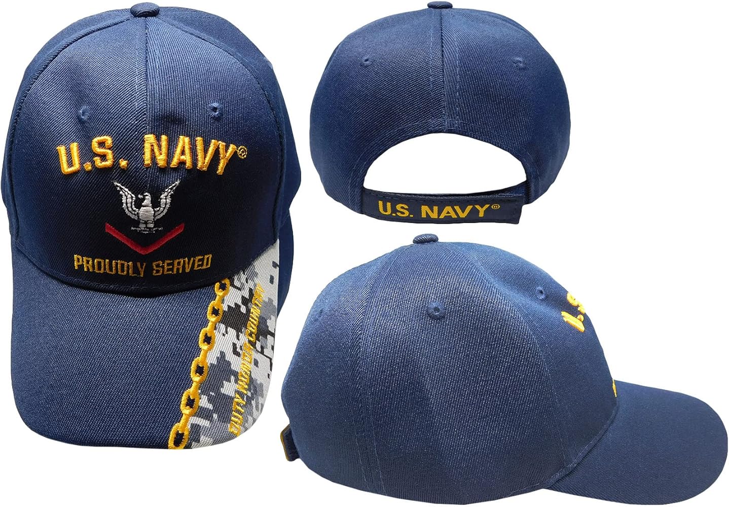 United States Navy Proudly Served Petty Officer Third Class Duty Honor Courage Navy Blue Acrylic Adjustable Embroidered Hat - Officially Licensed