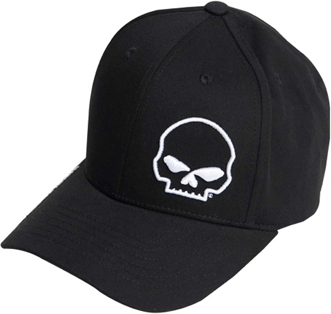 Harley-Davidson Men's Crooked Skull Curved Bill Stretch Fit Baseball Cap - Black