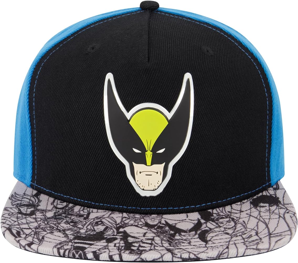 Marvel X-Men Baseball Hat, Wolverine Adjustable Flat Brim Snapback Hat, Black, One Size