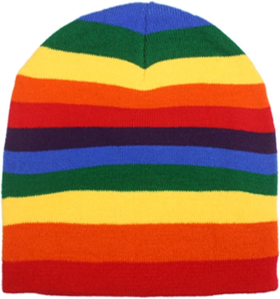 Rainbow Stripe Stripped Multi Color Knit Beanie Stocking Cap Winter Hat