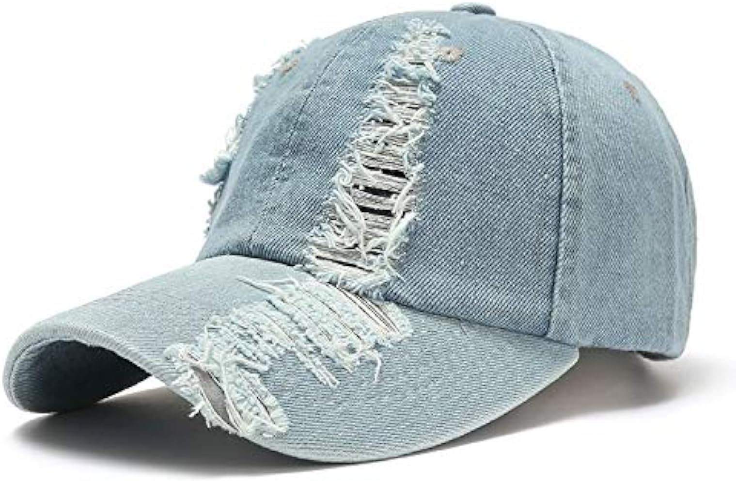 Vintage Distressed Jean Hat, Light Acid Washed Denim, Adjustable Clip for Universal Fit