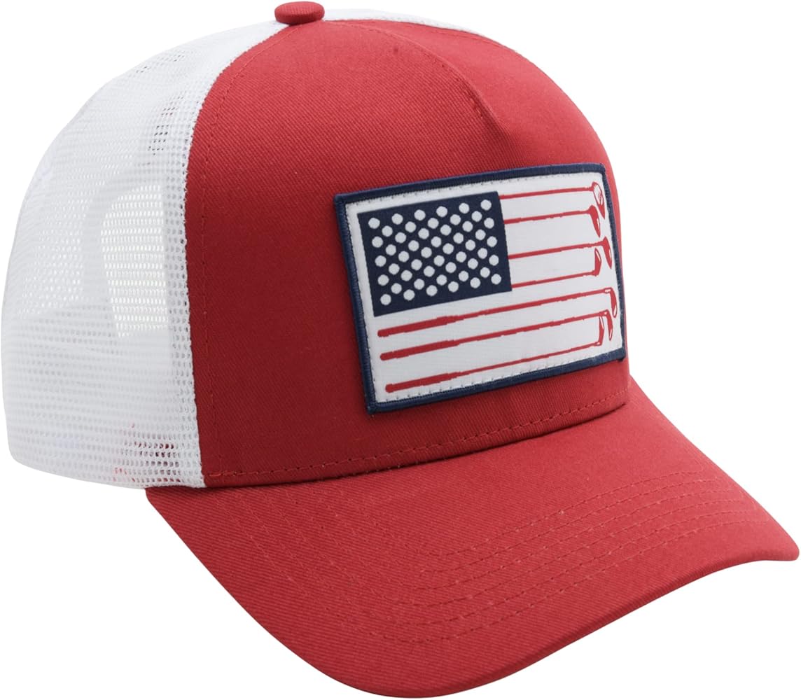 American Golf USA Flag Trucker Hats Lucky Golfing Mens Cap Embroidered Patch Mesh Back Snapback Hat - Great Gifts for Golfer