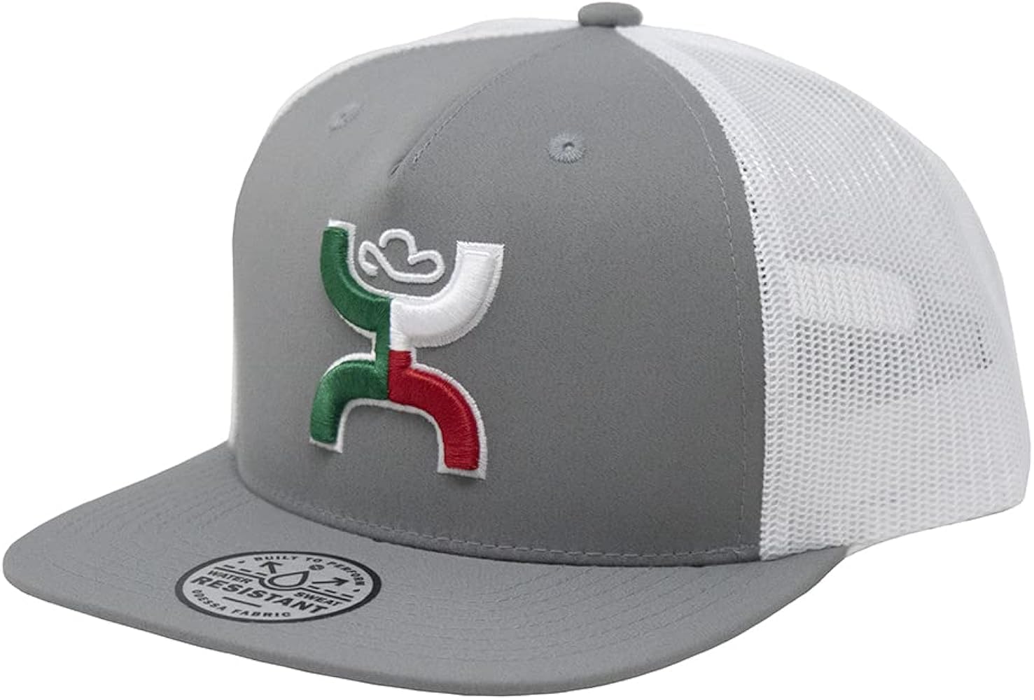 HOOEY Boquillas Mexico Flag Logo Adjustable Snapback Mesh Back Trucker Hat (Grey/White)