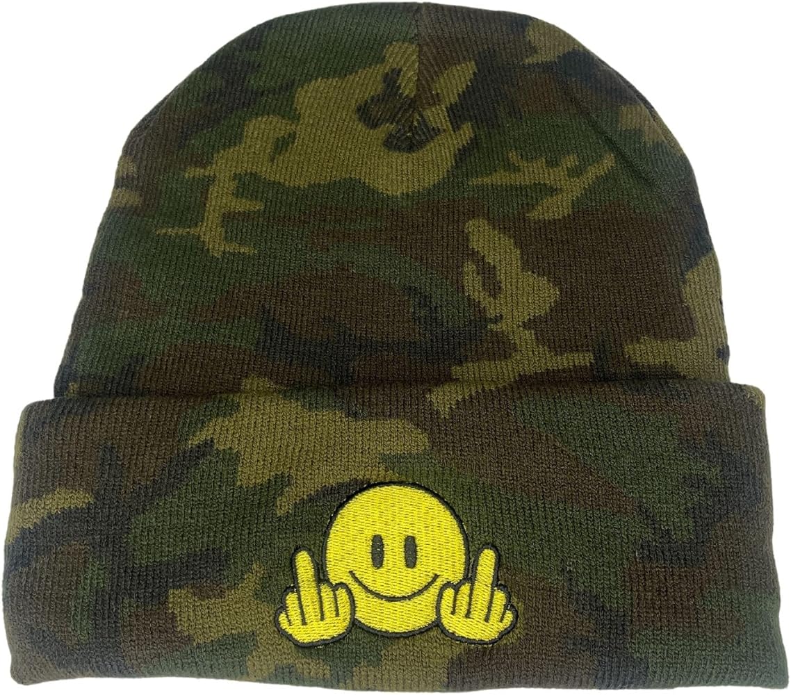 Smile Face Expression Logo Winter Hat Embroidered Funny Logo - Happy Face Beanie