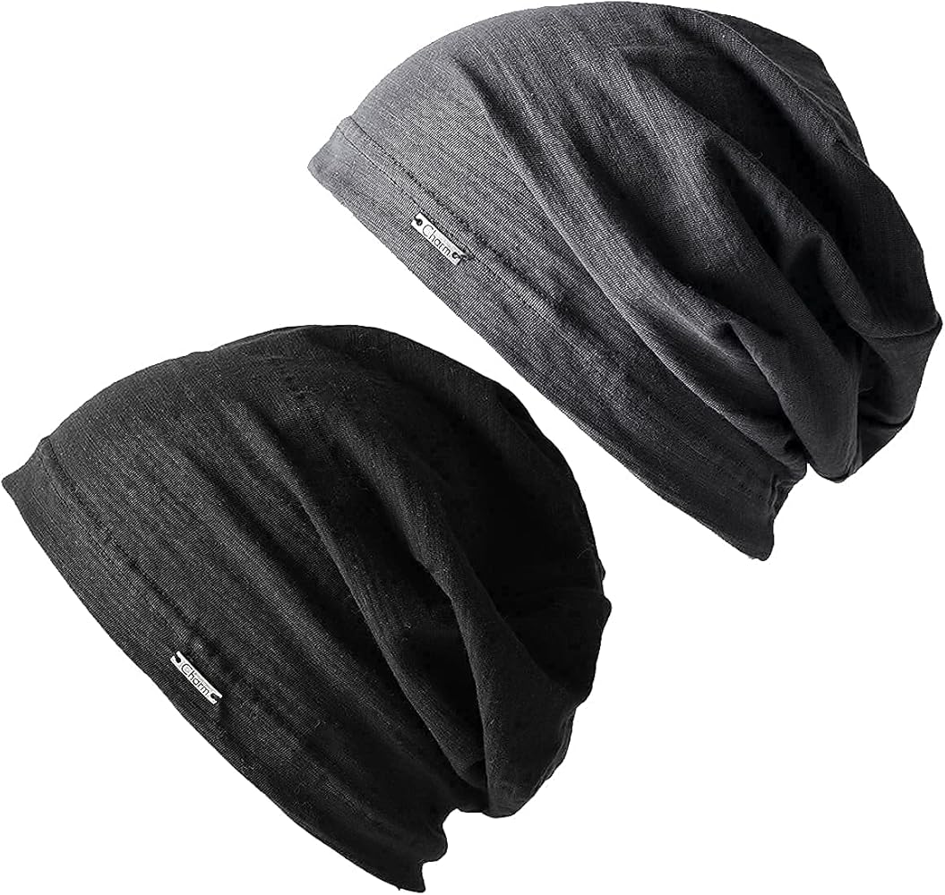 CHARM Black and Dark Gray Cotton Summer Beanies for Men & Women