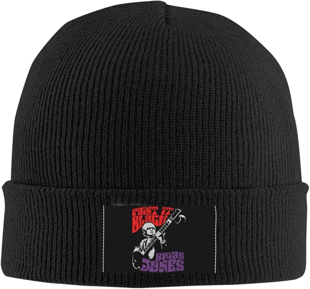 Brian Jones Knit Hat Mans Womans Winter Warm Beanie Hat Soft & Stretchy Ski Cap Black