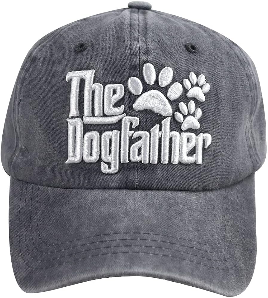 The Dogfather Paw Hat, Best Dog Dad Hats, Father's Day Adjustable Washed Denim Baseball Cap for Men