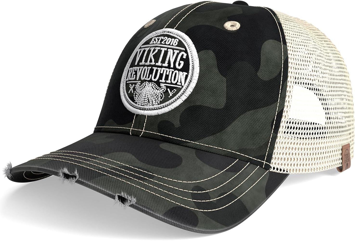 Viking Revolution Black Trucker Hat for Men - Mesh Black Hats for Men Baseball Cap Distressed with Velcro Adjustable Dad Hat