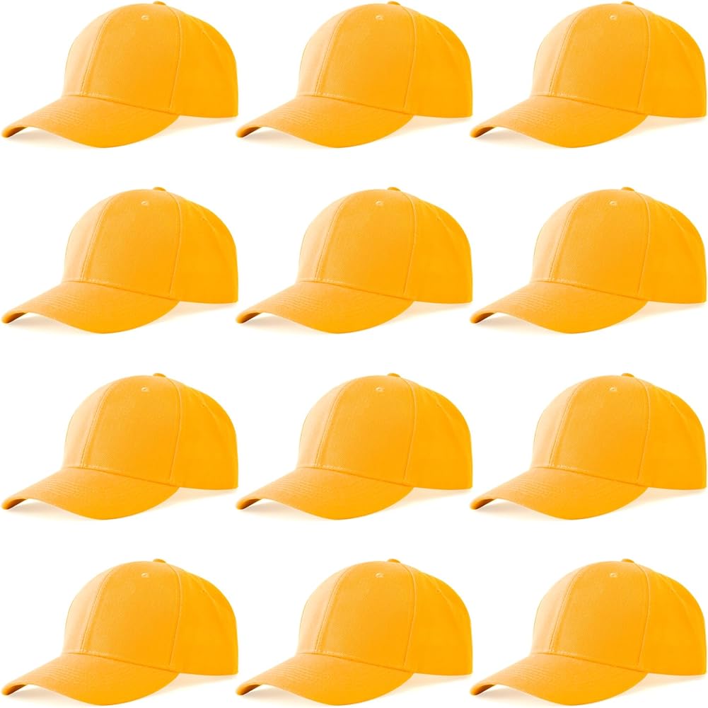 12 Pack Unisex Baseball Caps - Bulk Wholesale Blank Plain Adjustable Hats for Men & Women