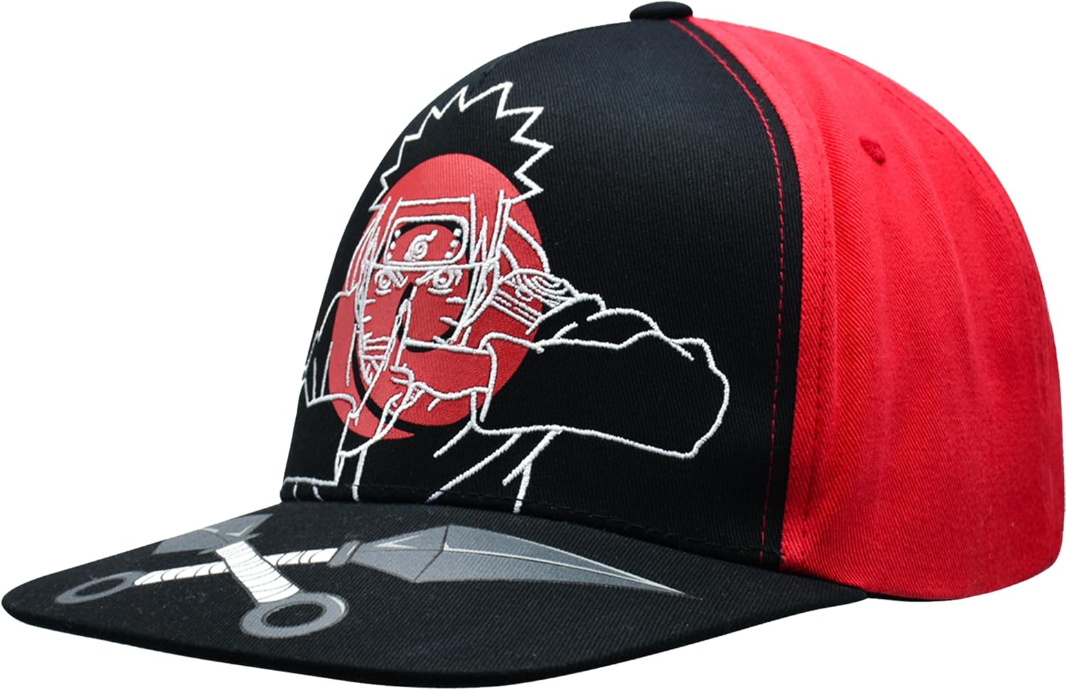 Naruto Baseball Hat, Jutsu Daggers Design Adult Snapback Cap with Flat Brim, Red/Black, One Size