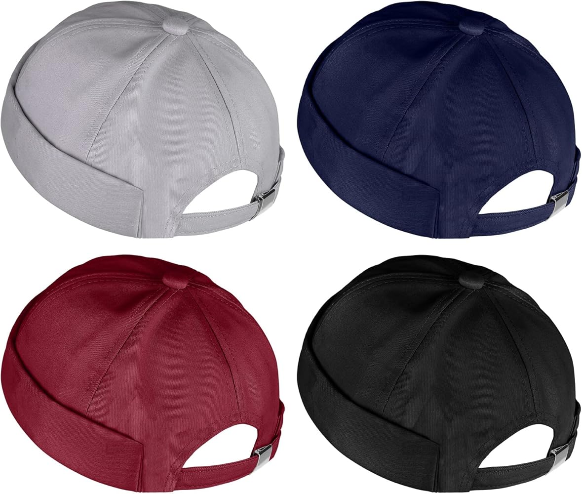 URATOT 4 Pieces Brimless Hat Docker Cap Retro Cotton No Brim Hat Adjustable Rolled Cuff Brimless Hats for Men