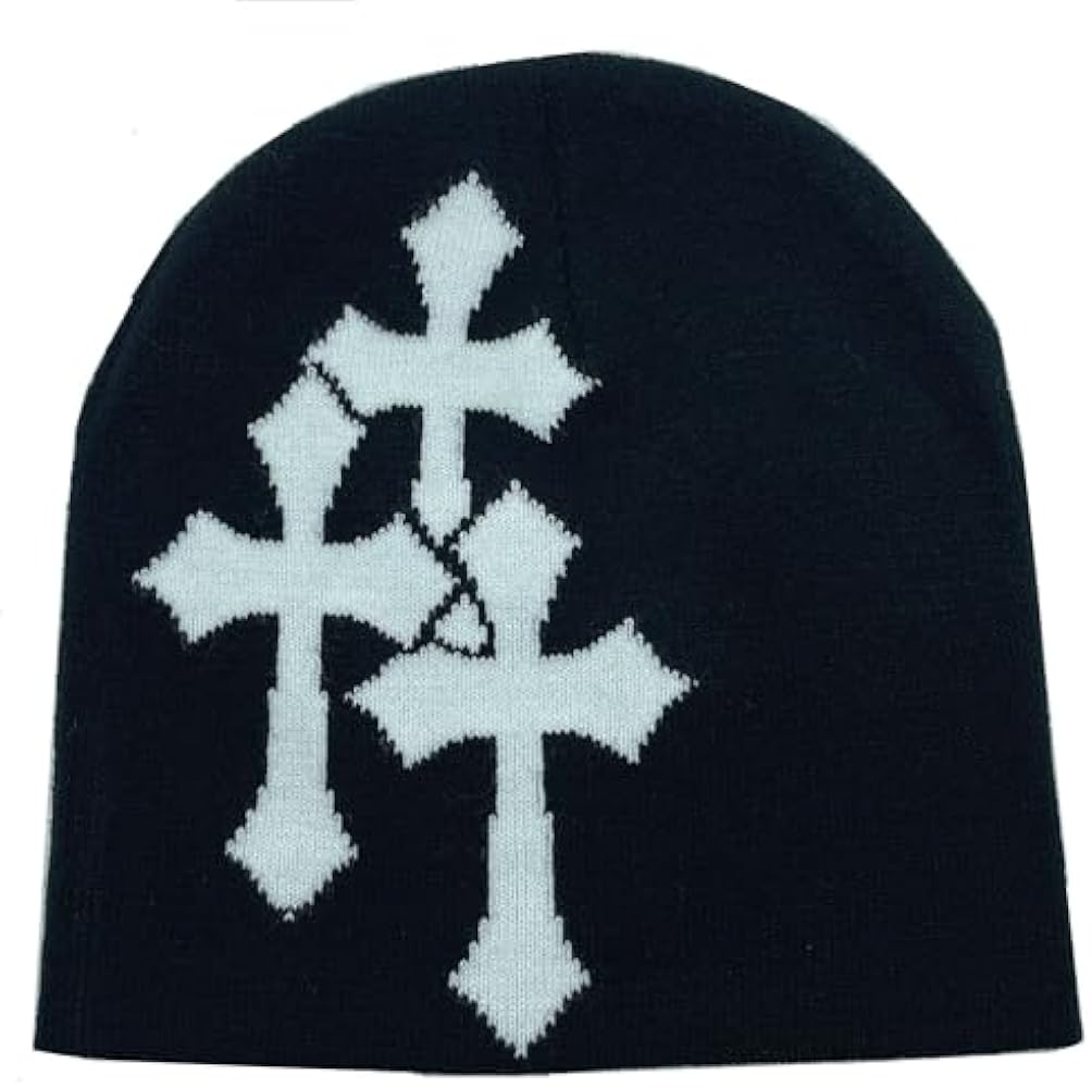 Y2K Knitted Beanies Hat Cross Graphics Men Women Jacquard Hat Punk Solid Color Hat Outdoor Sports Trend Beanie